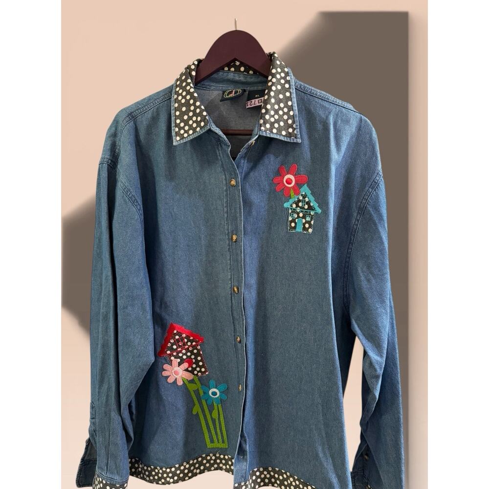 Lighthouse Apparel Flower Garden Spring Mixed Pattern Chambray Button Down XL